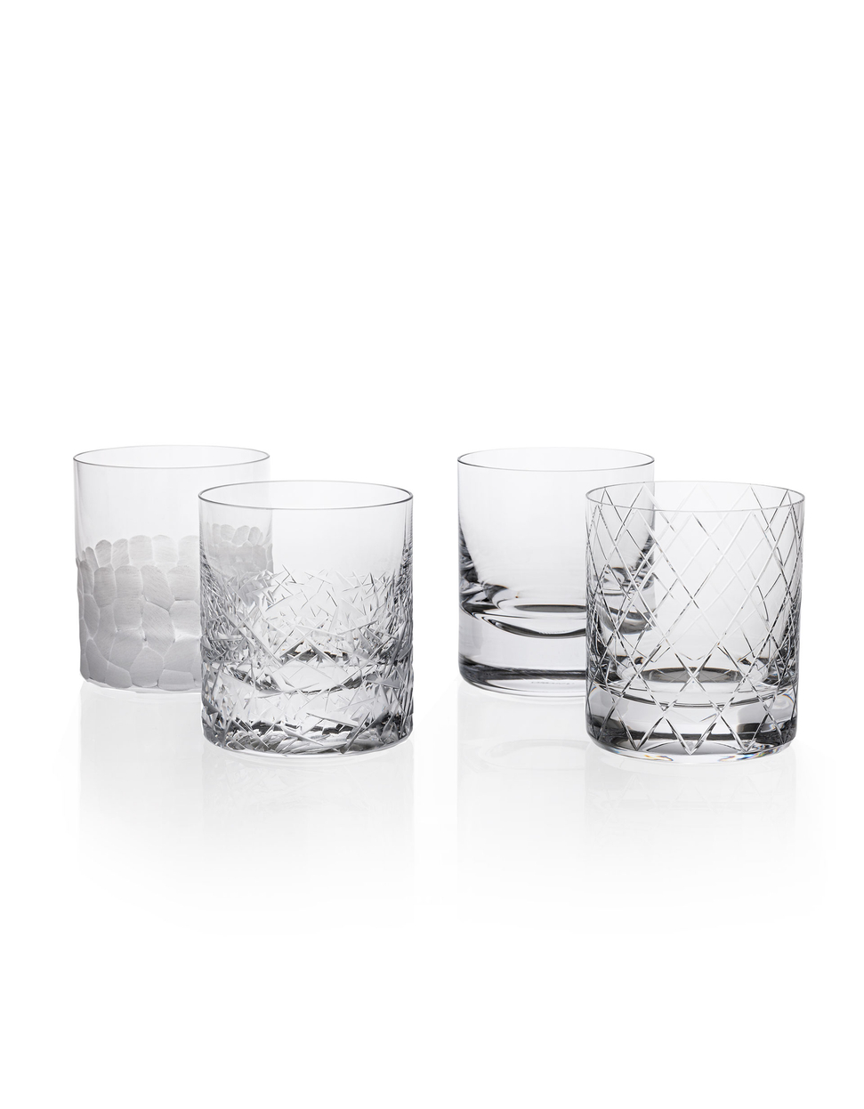Whisky Set tumblers, 370 ml, varied cuts – set of 4 pieces